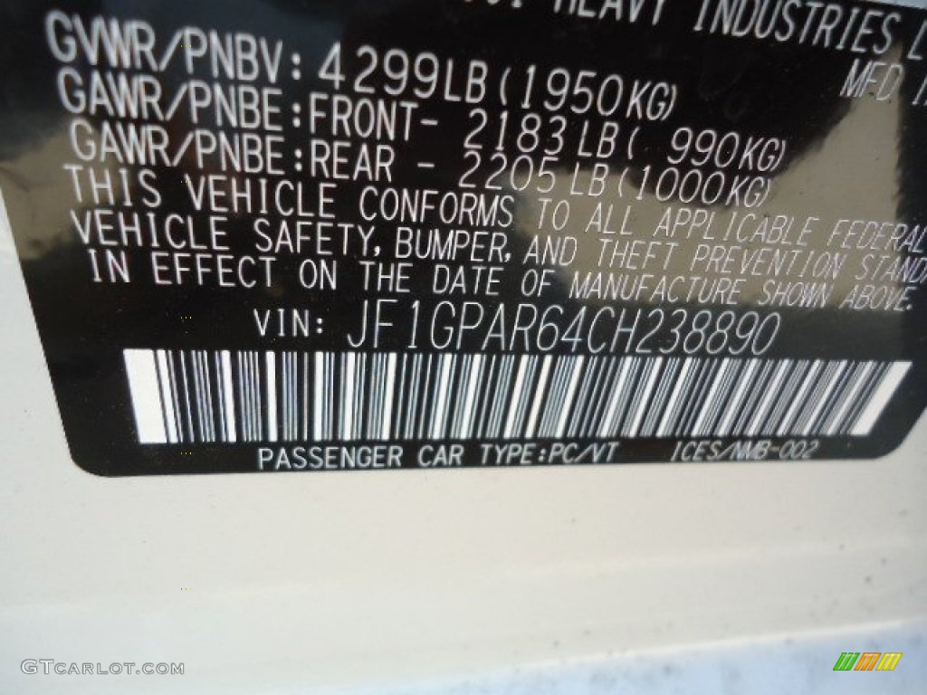 2012 Impreza 2.0i Sport Limited 5 Door - Satin White Pearl / Ivory photo #12