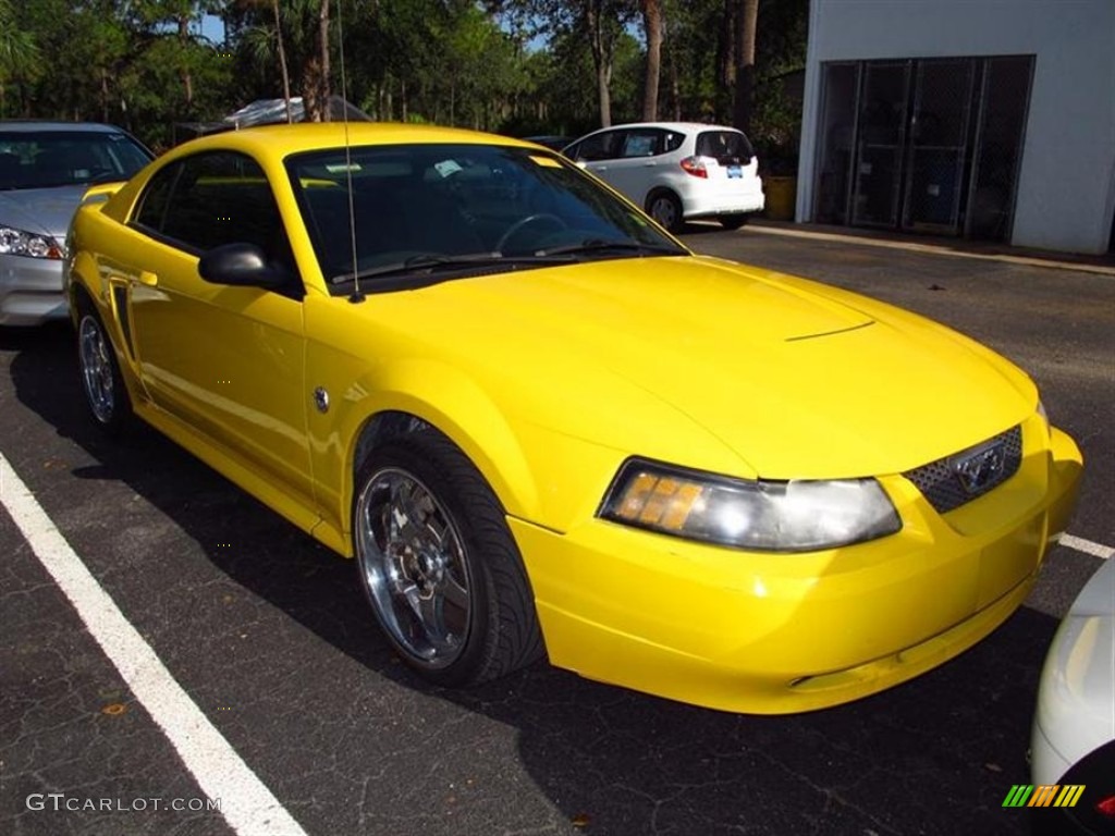 2004 Mustang V6 Coupe - Screaming Yellow / Dark Charcoal photo #1