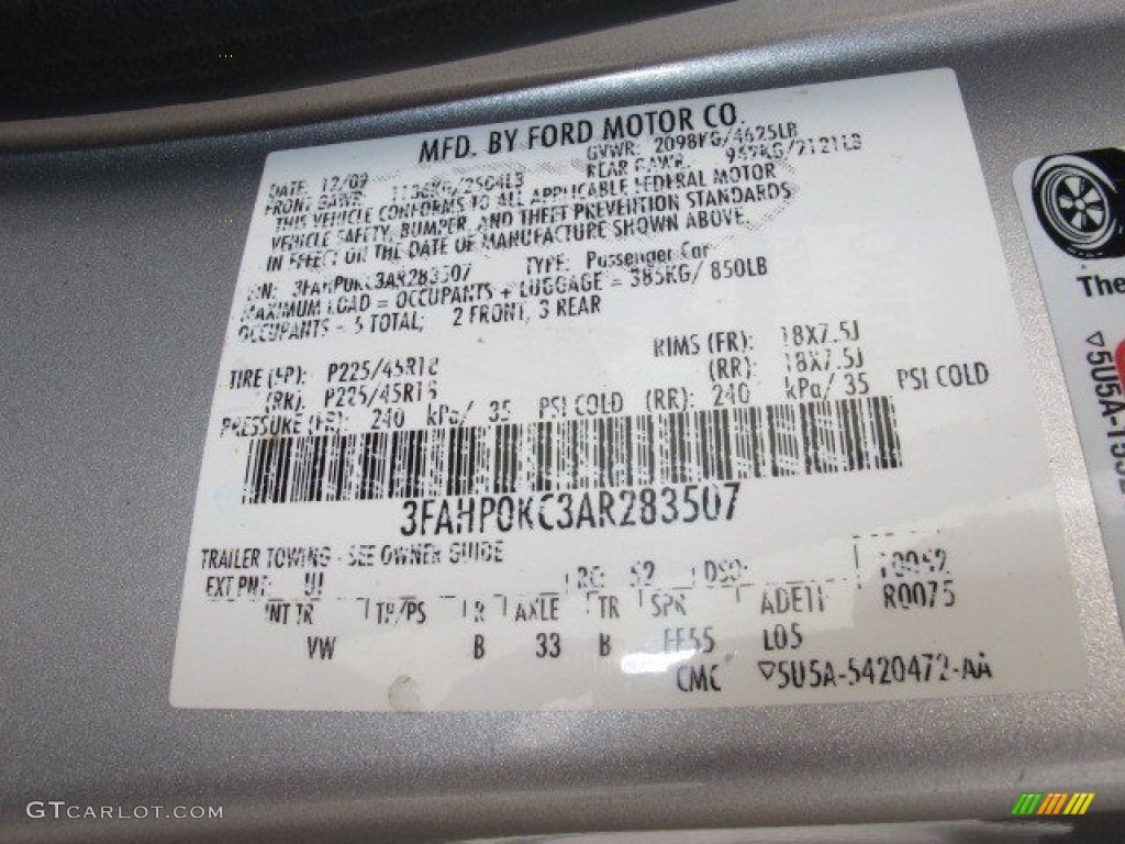 2010 Fusion Sport - Brilliant Silver Metallic / Charcoal Black/Sport Black photo #33