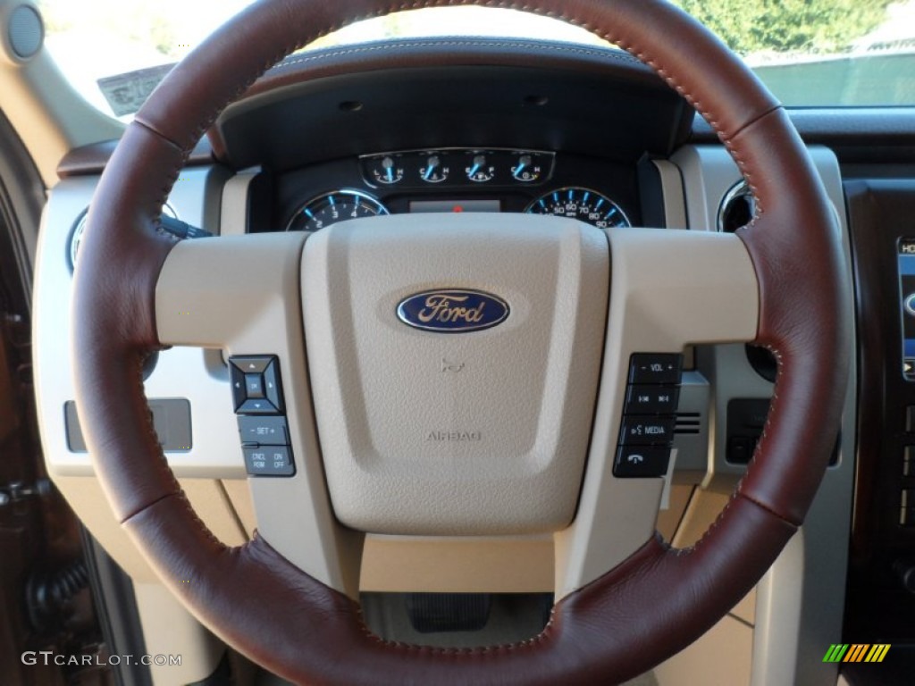 2012 Ford F150 King Ranch SuperCrew 4x4 King Ranch Chaparral Leather Steering Wheel Photo #67720865