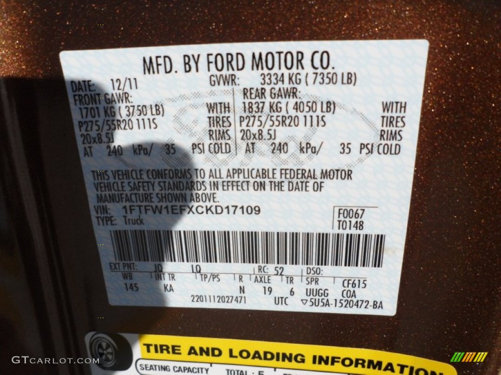 2012 F150 Color Code JQ for Golden Bronze Metallic Photo #67720889