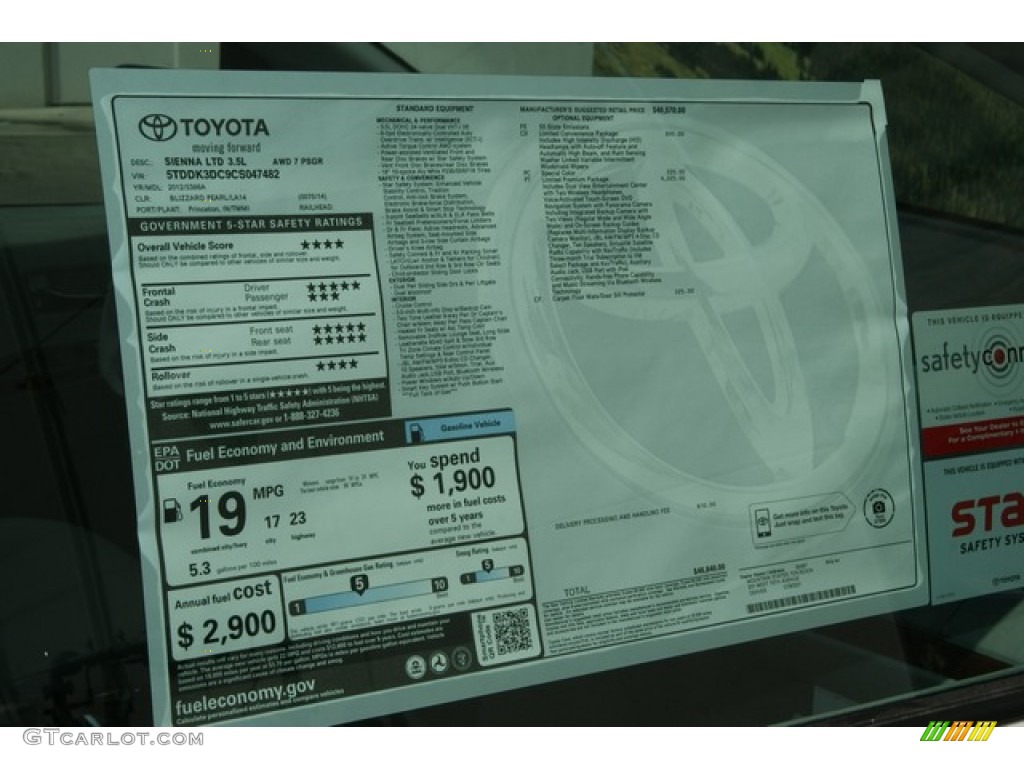 2012 Toyota Sienna Limited AWD Window Sticker Photos