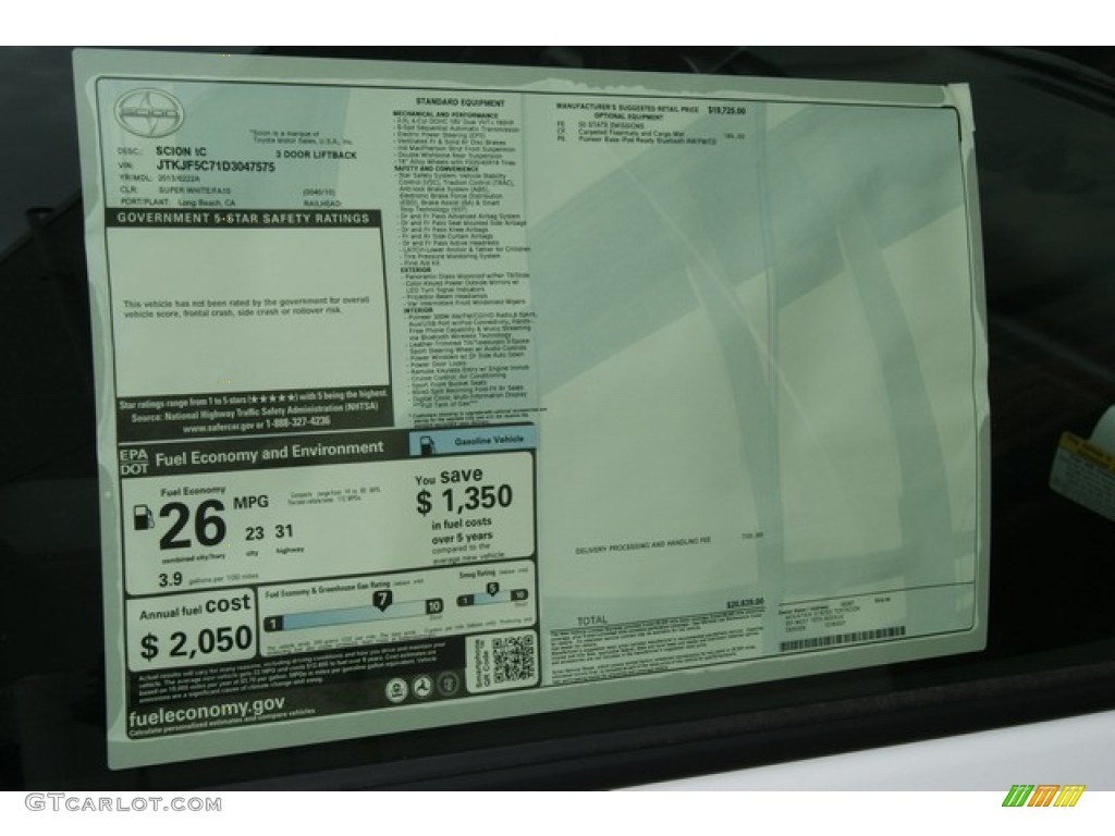 2013 Scion tC Standard tC Model Window Sticker Photo #67737446