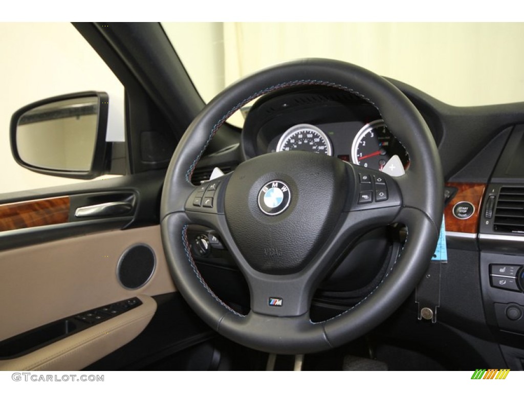 2011 BMW X6 M M xDrive Bamboo Beige Merino Leather Steering Wheel Photo #67739351