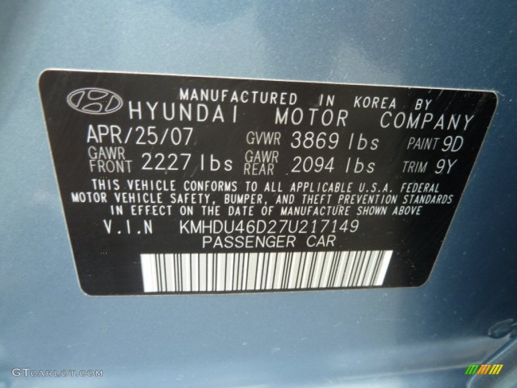 2007 Elantra Color Code 9D for Seattle Light Blue Photo #67748579