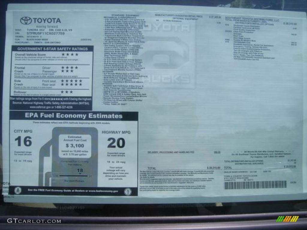 2012 Toyota Tundra Double Cab Window Sticker Photo #67757163