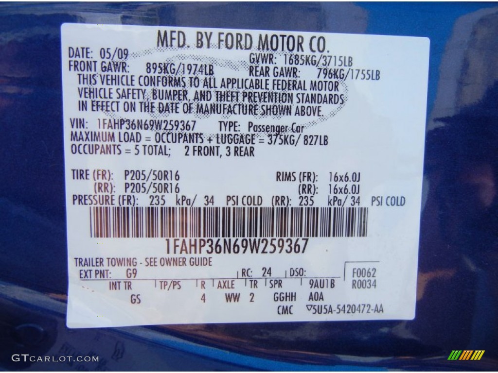 2009 Focus Color Code G9 for Vista Blue Metallic Photo #67757630