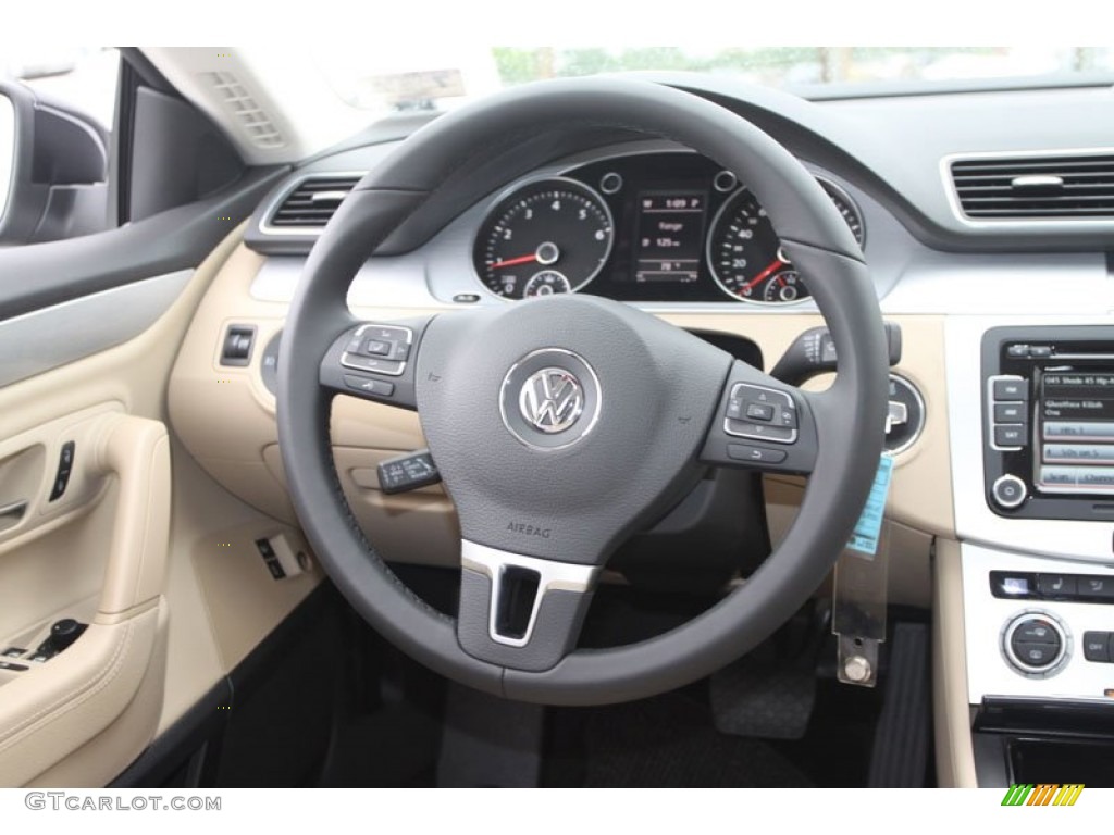 2013 Volkswagen CC Sport Desert Beige/Black Steering Wheel Photo #67765358