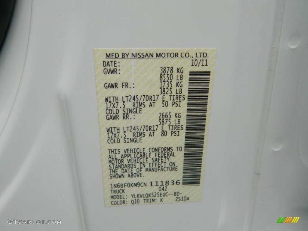 2012 NV Color Code Q10 for Blizzard White Photo #67769190