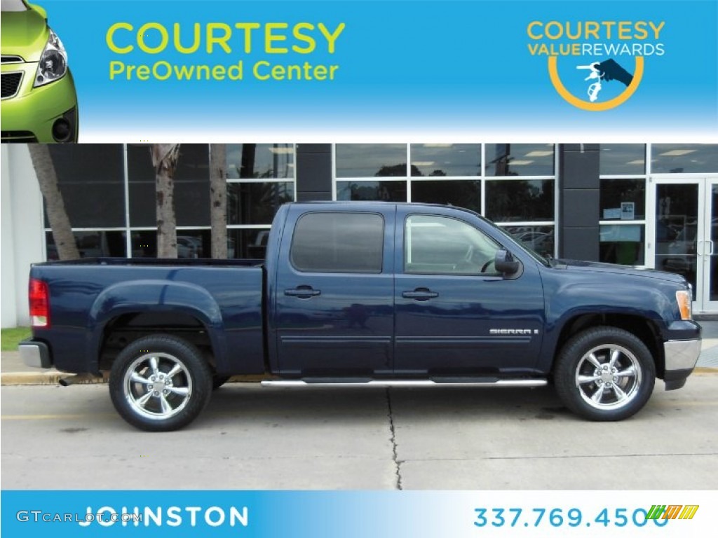 2008 Sierra 1500 SLE Crew Cab - Midnight Blue Metallic / Light Titanium photo #1