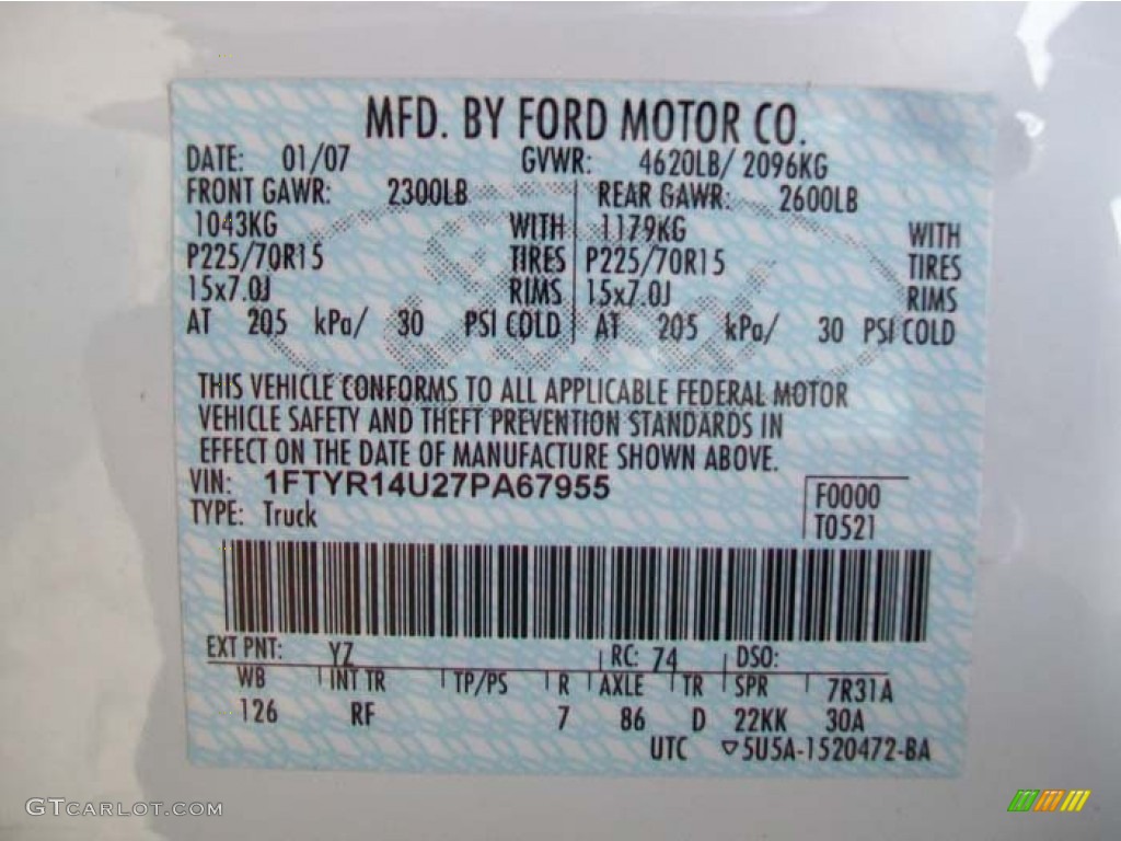2007 Ranger Color Code YZ for Oxford White Photo #67785681