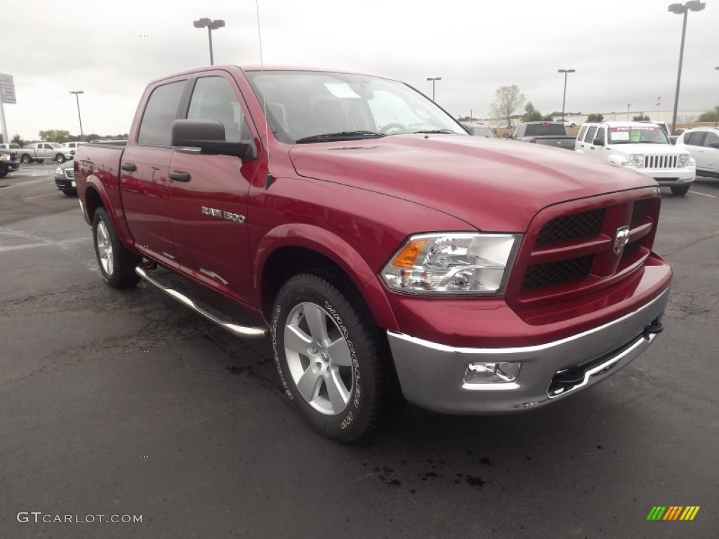 2012 Ram 1500 Outdoorsman Crew Cab 4x4 - Deep Cherry Red Crystal Pearl / Light Pebble Beige/Bark Brown photo #3