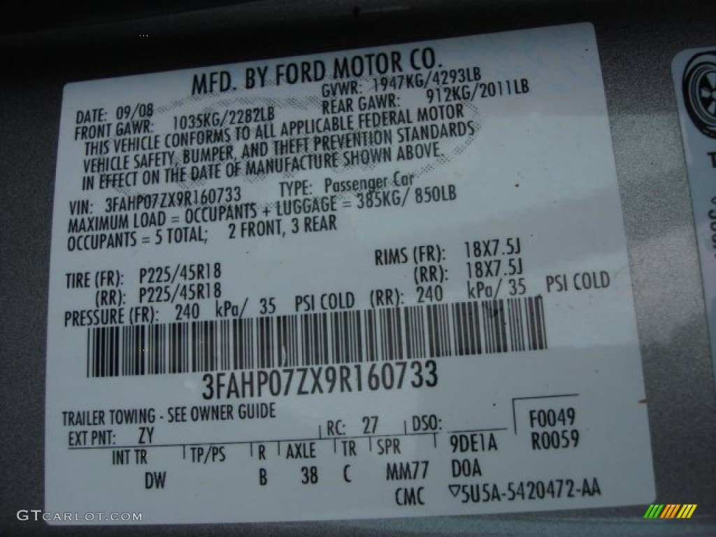 2009 Fusion Color Code ZY for Vapor Silver Metallic Photo #67787724