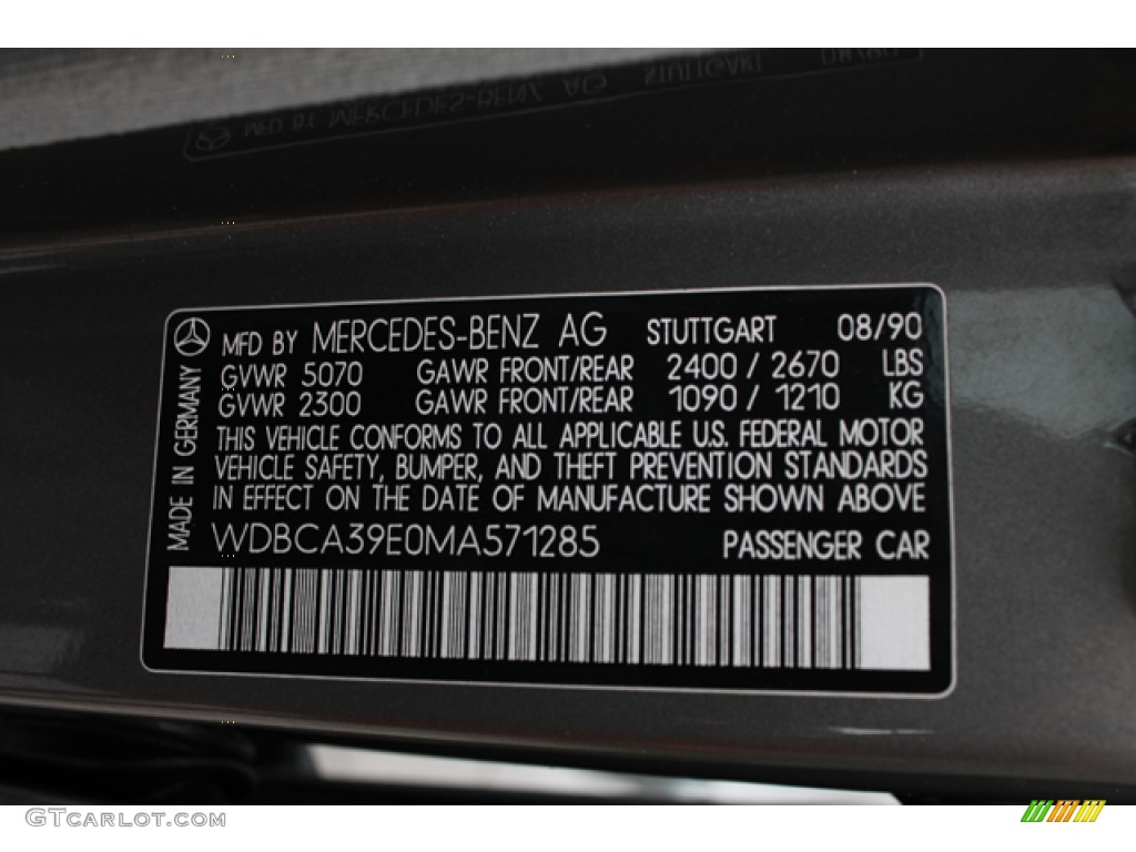1991 Mercedes-Benz S Class 560 SEL Info Tag Photo #67793365