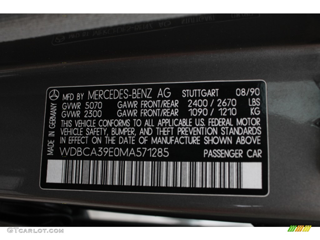 1991 Mercedes-Benz S Class 560 SEL Info Tag Photos