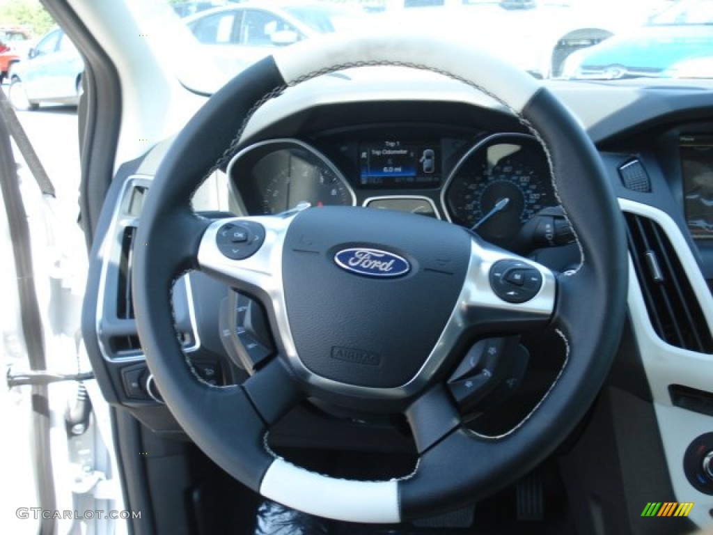 2012 Ford Focus Titanium Sedan Arctic White Leather Steering Wheel Photo #67793658