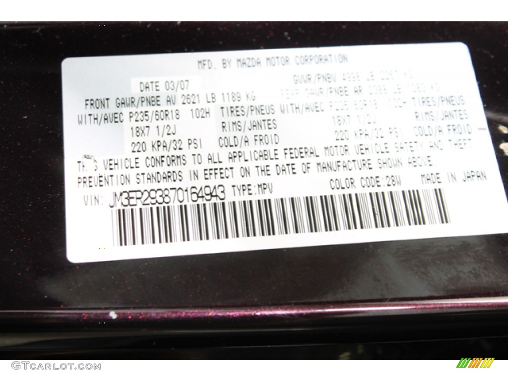 2007 Mazda CX-7 Grand Touring Color Code Photos