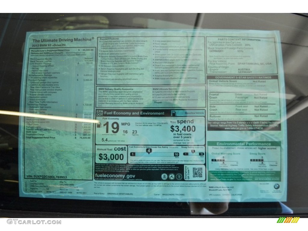 2013 BMW X6 xDrive35i Window Sticker Photo #67799559