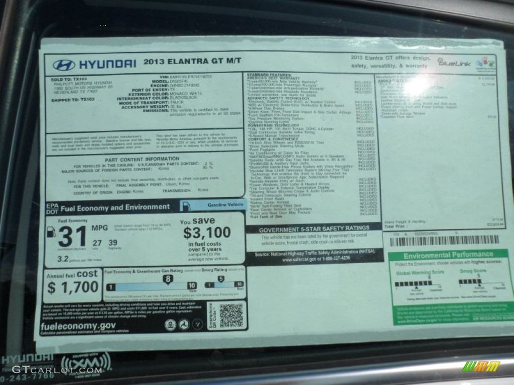 2013 Hyundai Elantra GT Window Sticker Photo #67811169