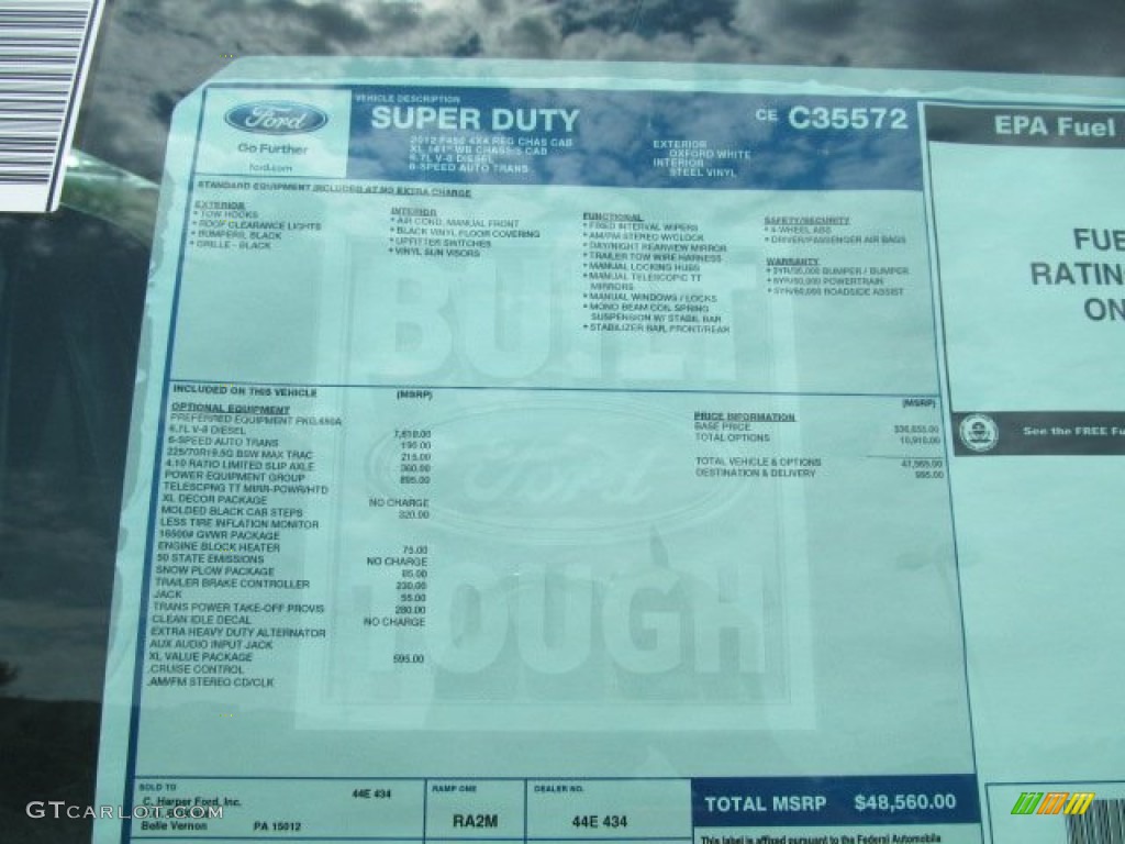 2012 Ford F450 Super Duty XL Regular Cab Chassis 4x4 Window Sticker Photo #67815021
