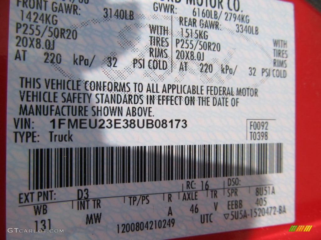 2008 Ford Explorer Sport Trac Adrenalin 4x4 Color Code Photos