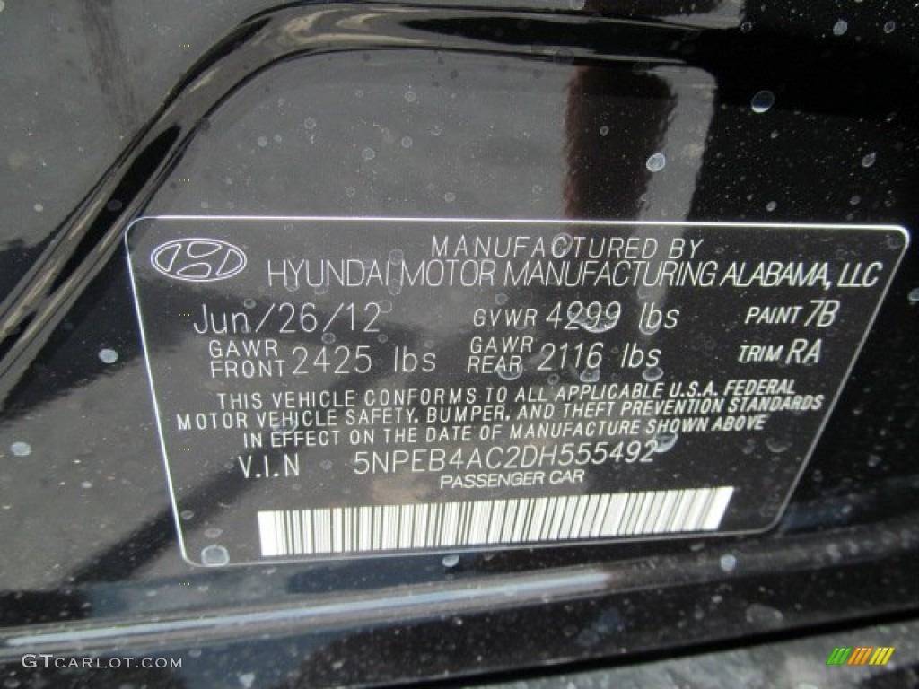 2013 Sonata Color Code 7B for Midnight Black Photo #67826539