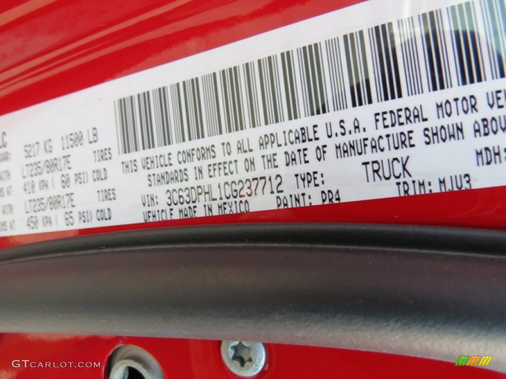 2012 Ram 3500 HD Color Code PR4 for Flame Red Photo #67832414
