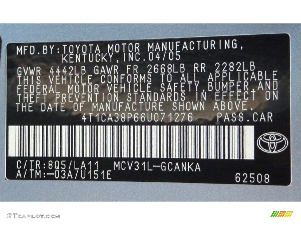 2006 Toyota Solara SE V6 Coupe Color Code Photos