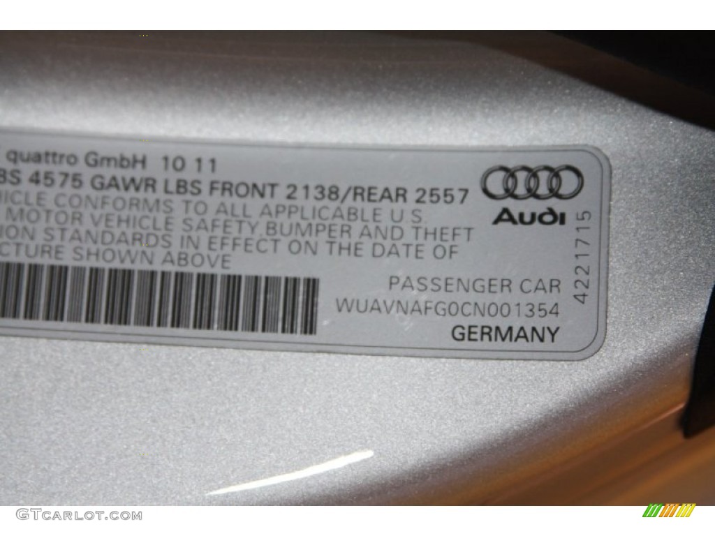 2012 Audi R8 Spyder 5.2 FSI quattro Info Tag Photo #67871599