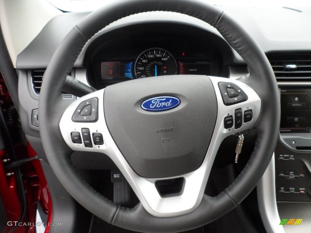 2013 Ford Edge SEL EcoBoost SEL Appearance Charcoal Black/Gray Alcantara Steering Wheel Photo #67878274
