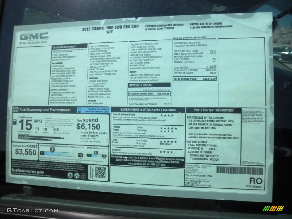 2013 GMC Sierra 1500 Regular Cab 4x4 Window Sticker Photo #67881919