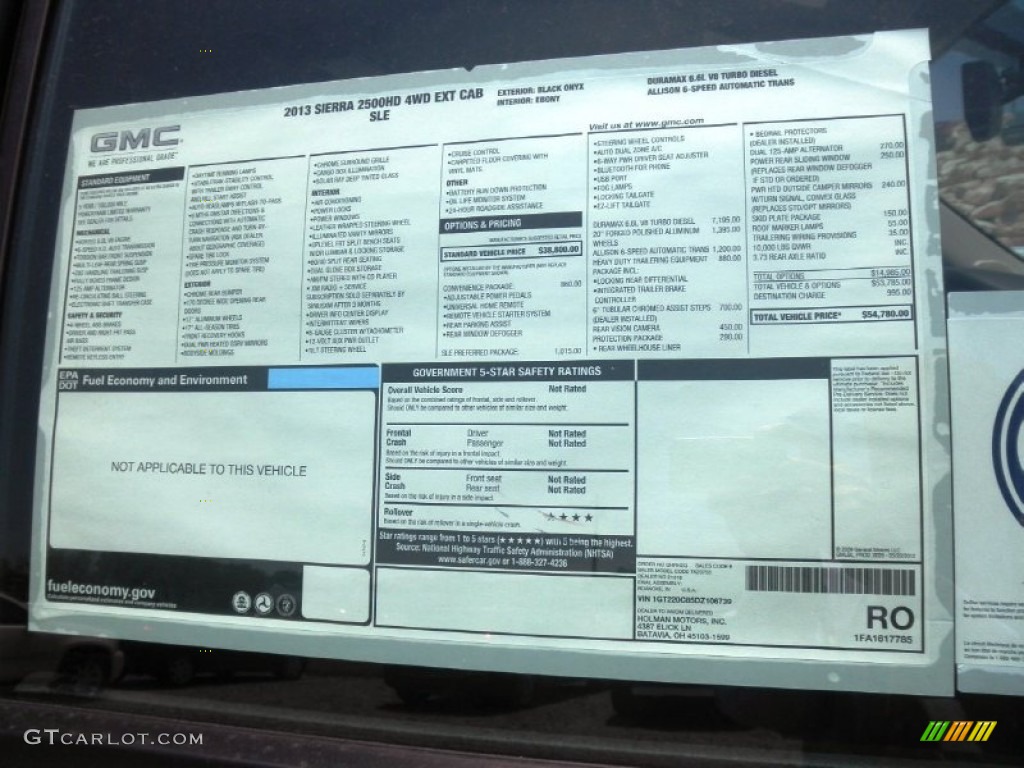 2013 GMC Sierra 2500HD SLE Extended Cab 4x4 Window Sticker Photo #67882661