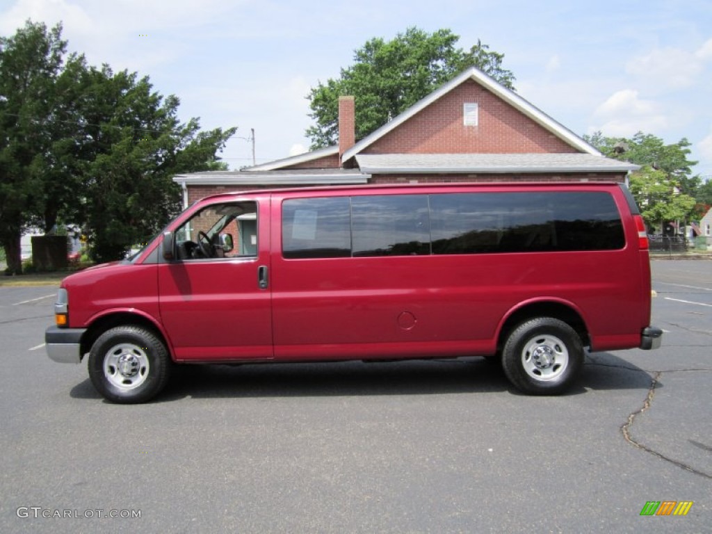 2007 Express LS 3500 Extended Passenger Van - Sport Red Metallic / Medium Pewter photo #1