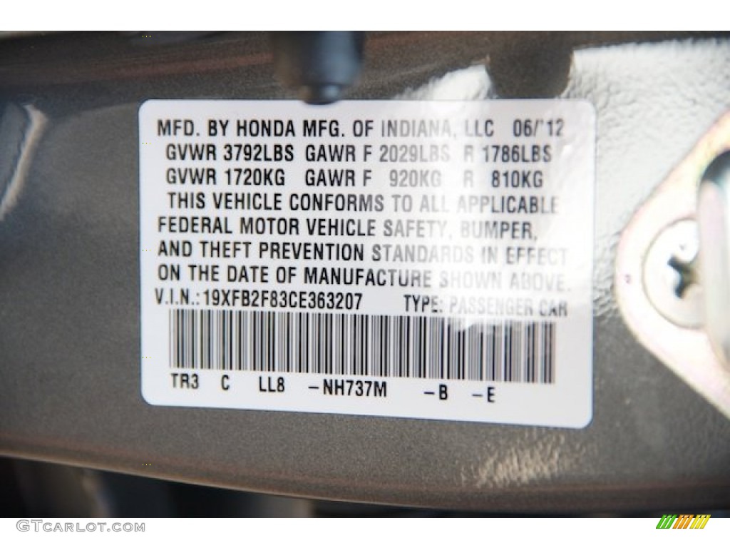 2012 Civic EX Sedan - Polished Metal Metallic / Gray photo #17