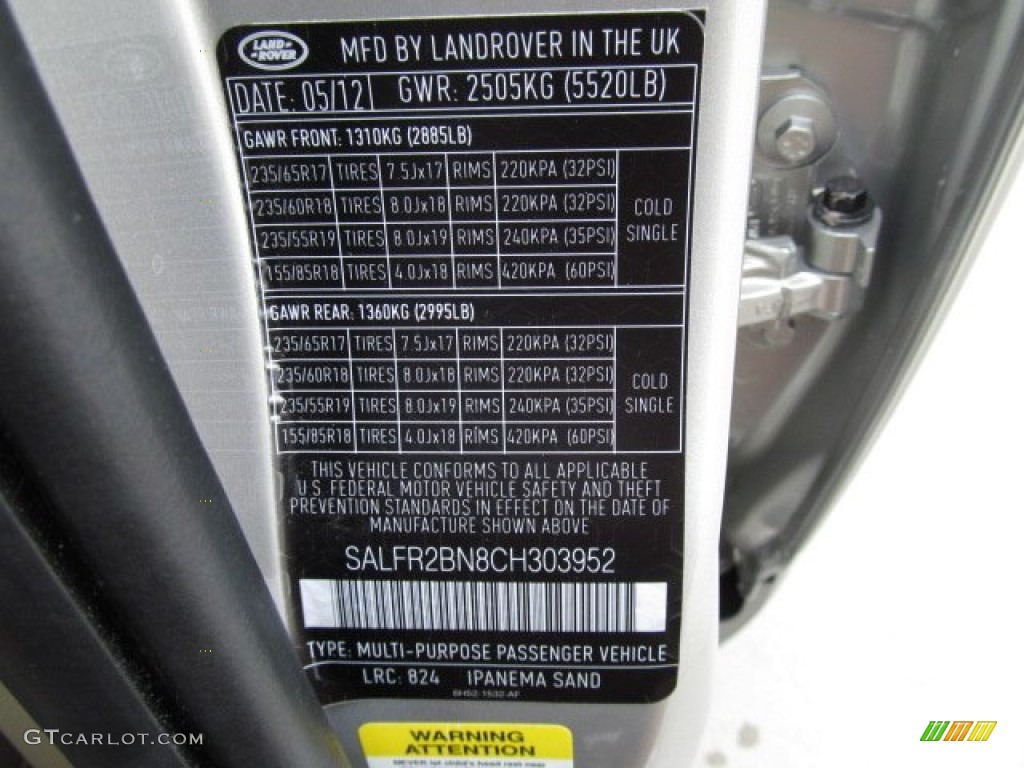 2012 LR2 Color Code 824 for Ipanema Sand Metallic Photo #67895079