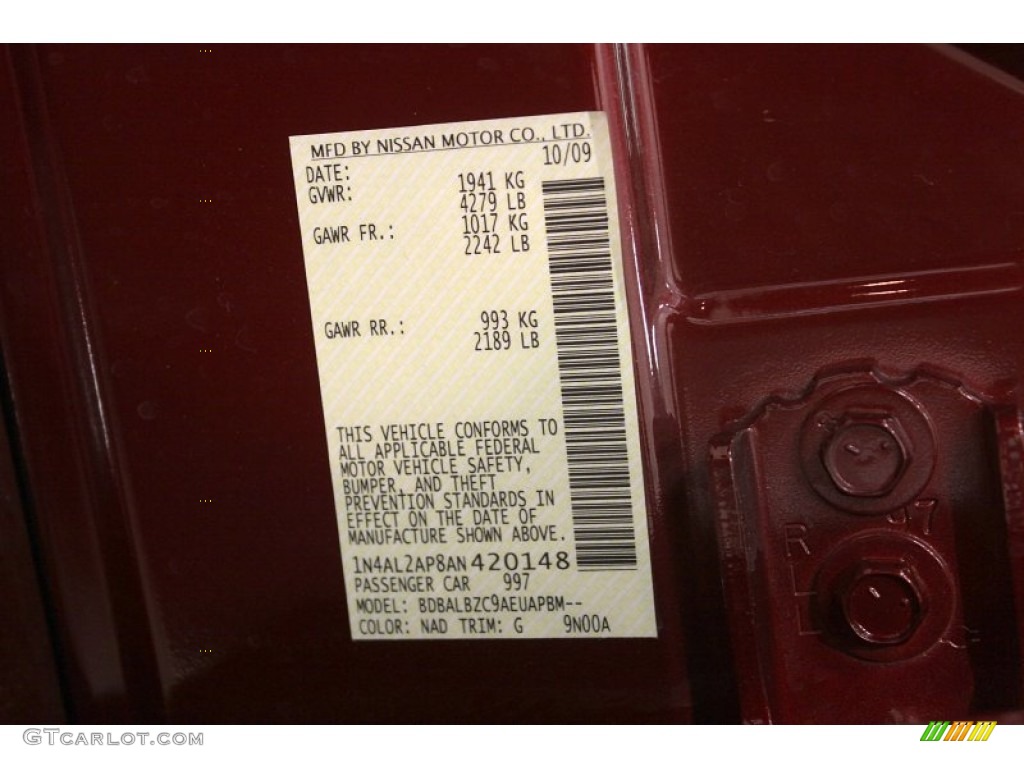 2010 Altima Color Code NAD for Tuscan Sun Red Photo #67902160