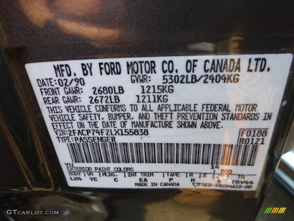 1990 Ford LTD Crown Victoria Standard LTD Crown Victoria Model Color Code Photos