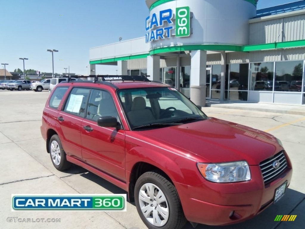 2008 Forester 2.5 X - Garnet Red Pearl / Desert Beige photo #1