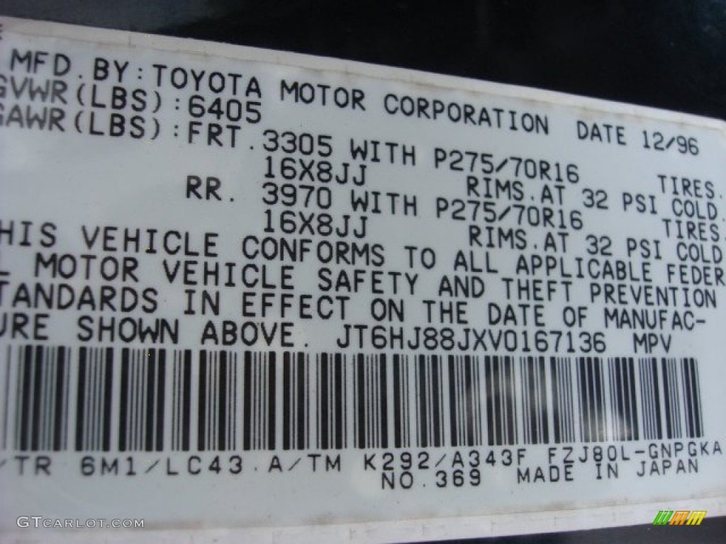 1997 LX Color Code 6M1 for Dark Green Pearl Photo #67919315