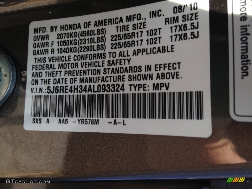 2010 CR-V LX AWD - Urban Titanium Metallic / Black photo #18