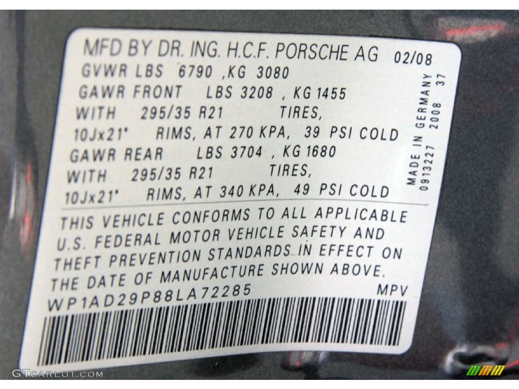 2008 Porsche Cayenne GTS Info Tag Photo #67927571