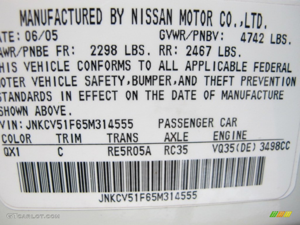 2005 G Color Code QX1 for Ivory Pearl Photo #67946405