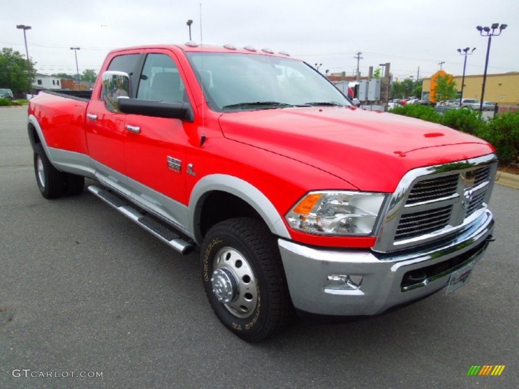 Flame Red 2012 Dodge Ram 3500 HD Laramie Crew Cab 4x4 Dually Exterior Photo #67947695