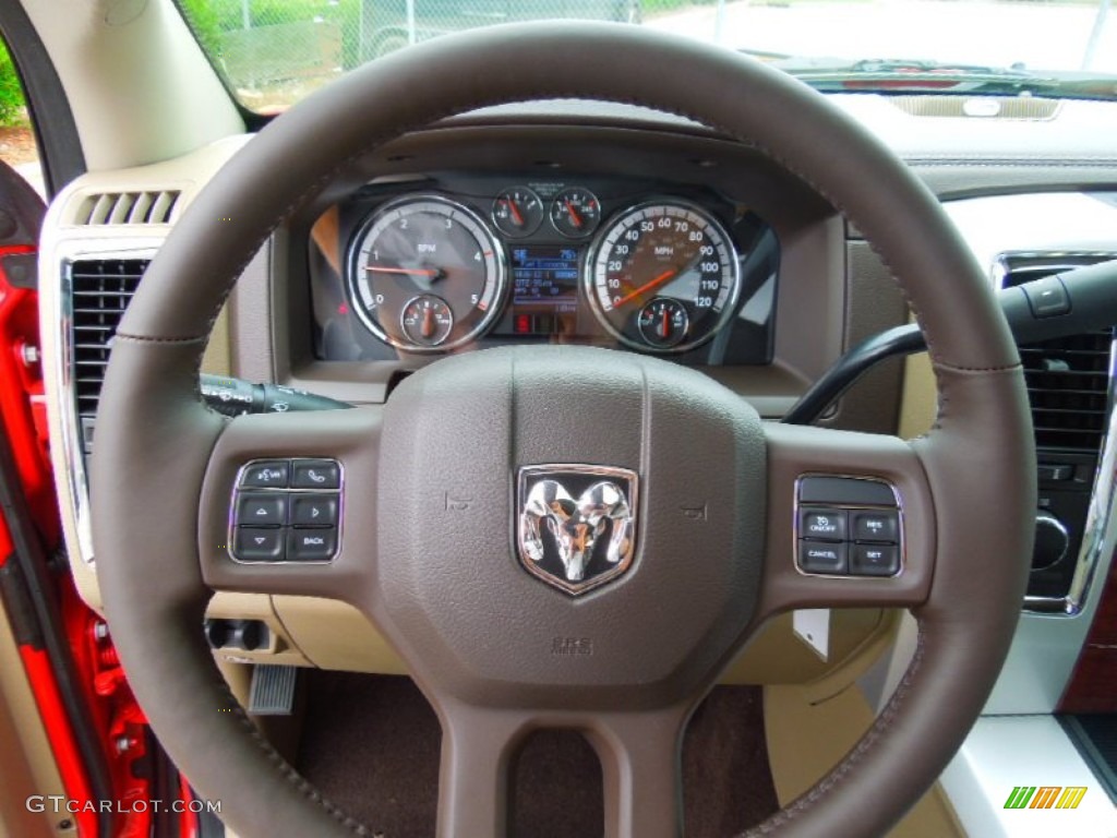 2012 Dodge Ram 3500 HD Laramie Crew Cab 4x4 Dually Light Pebble Beige/Bark Brown Steering Wheel Photo #67947824
