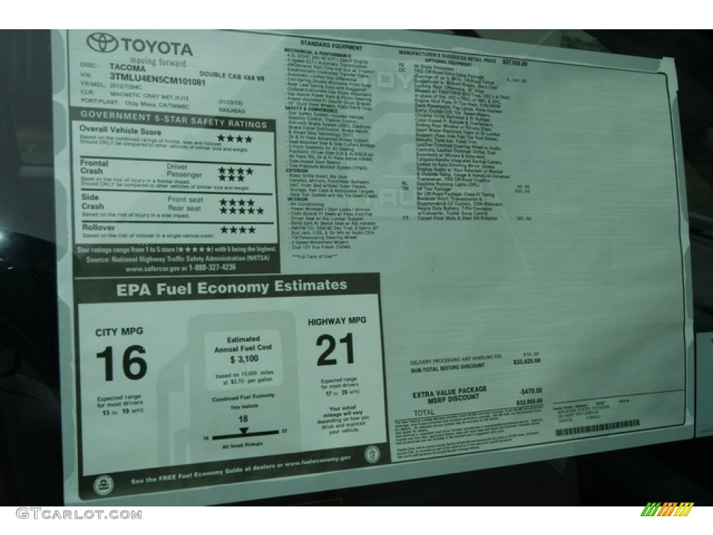 2012 Tacoma V6 TRD Double Cab 4x4 - Magnetic Gray Mica / Graphite photo #11