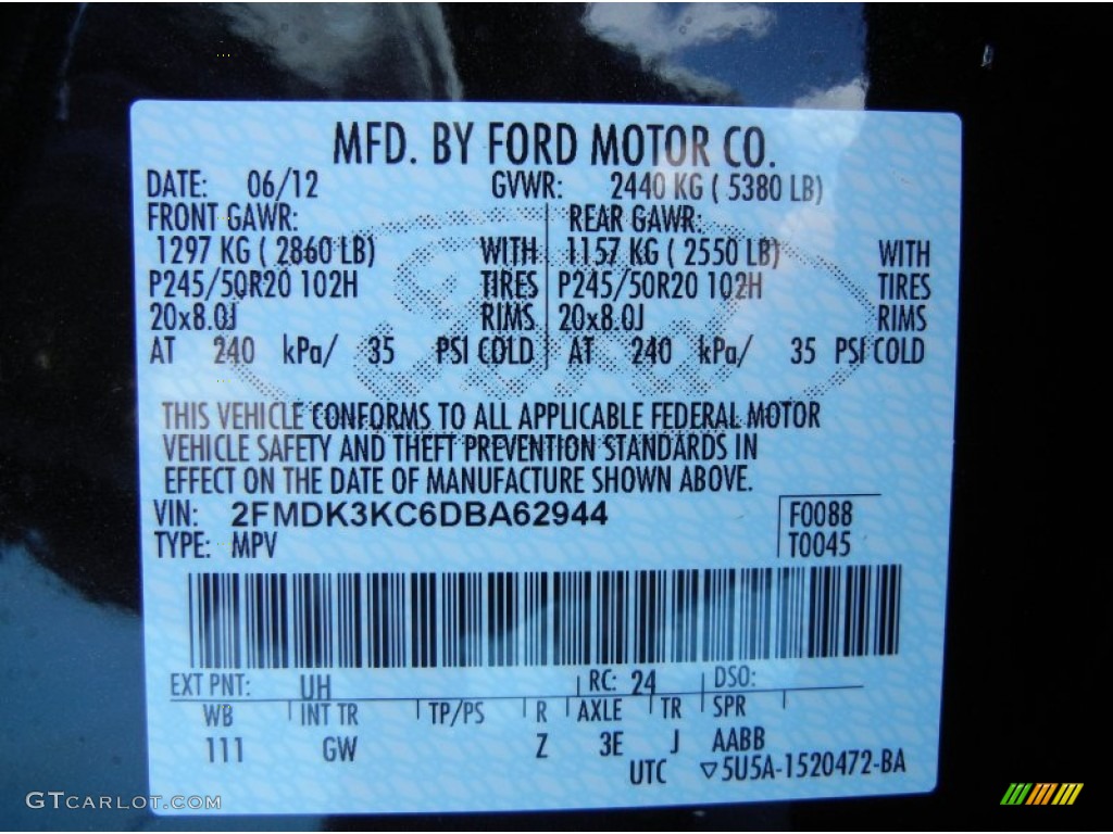 2013 Edge Color Code UH for Tuxedo Black Metallic Photo #67966033