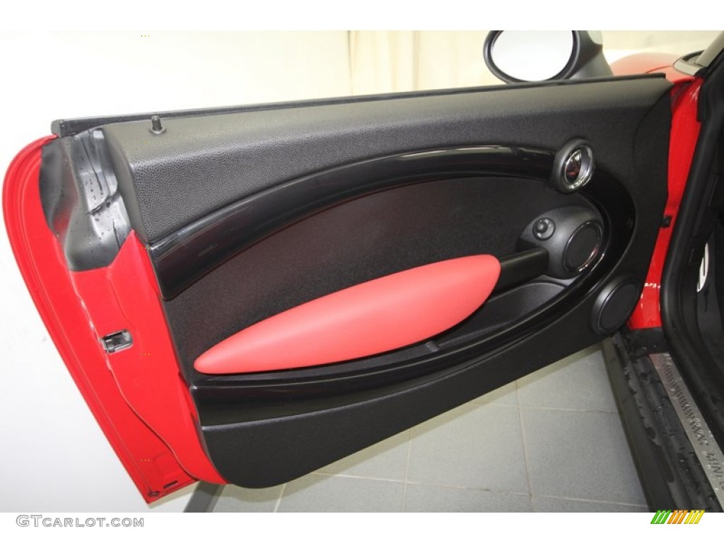 2009 Mini Cooper S Hardtop Black/Rooster Red Door Panel Photo #67971955