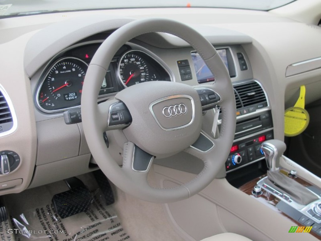 2012 Audi Q7 3.0 TFSI quattro Cardamom Beige Steering Wheel Photo #67975339