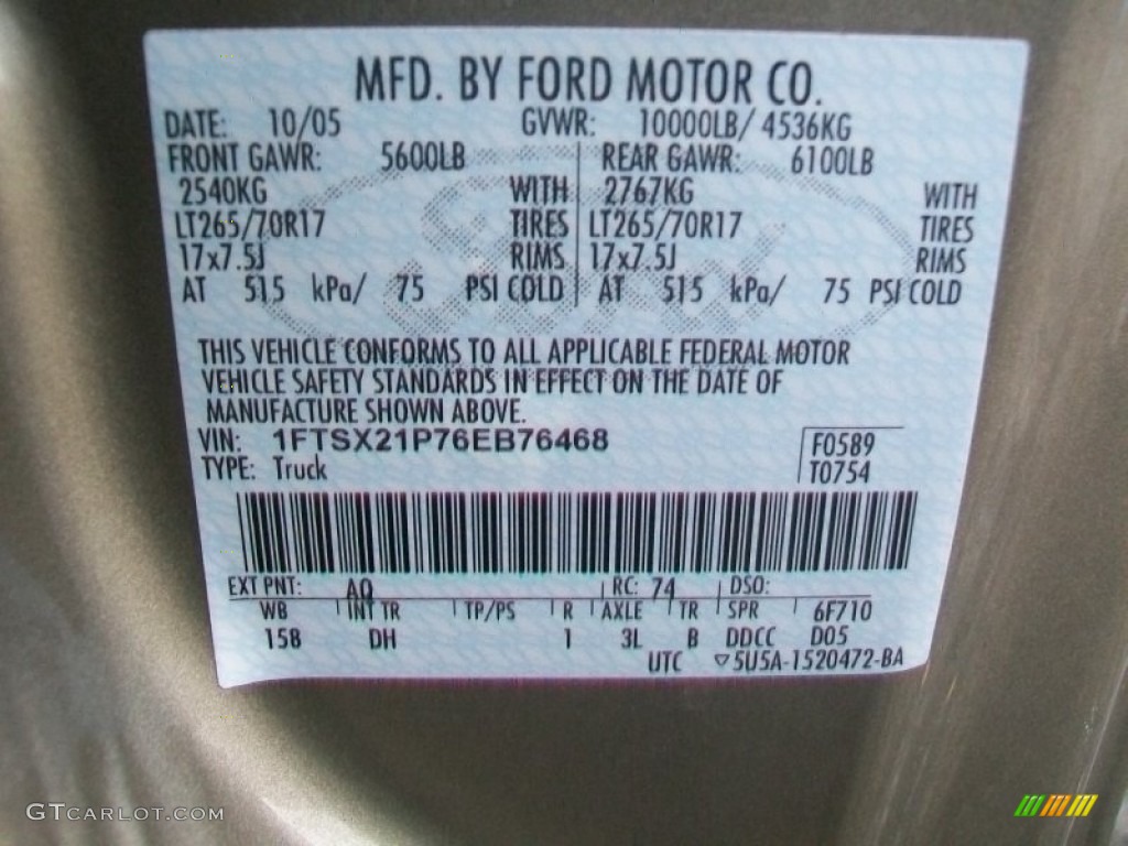 2006 F250 Super Duty Color Code AQ for Arizona Beige Metallic Photo #67976215