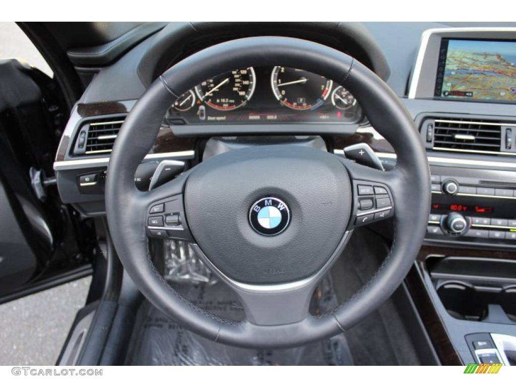 2012 BMW 6 Series 650i Convertible Black Nappa Leather Steering Wheel Photo #67977142